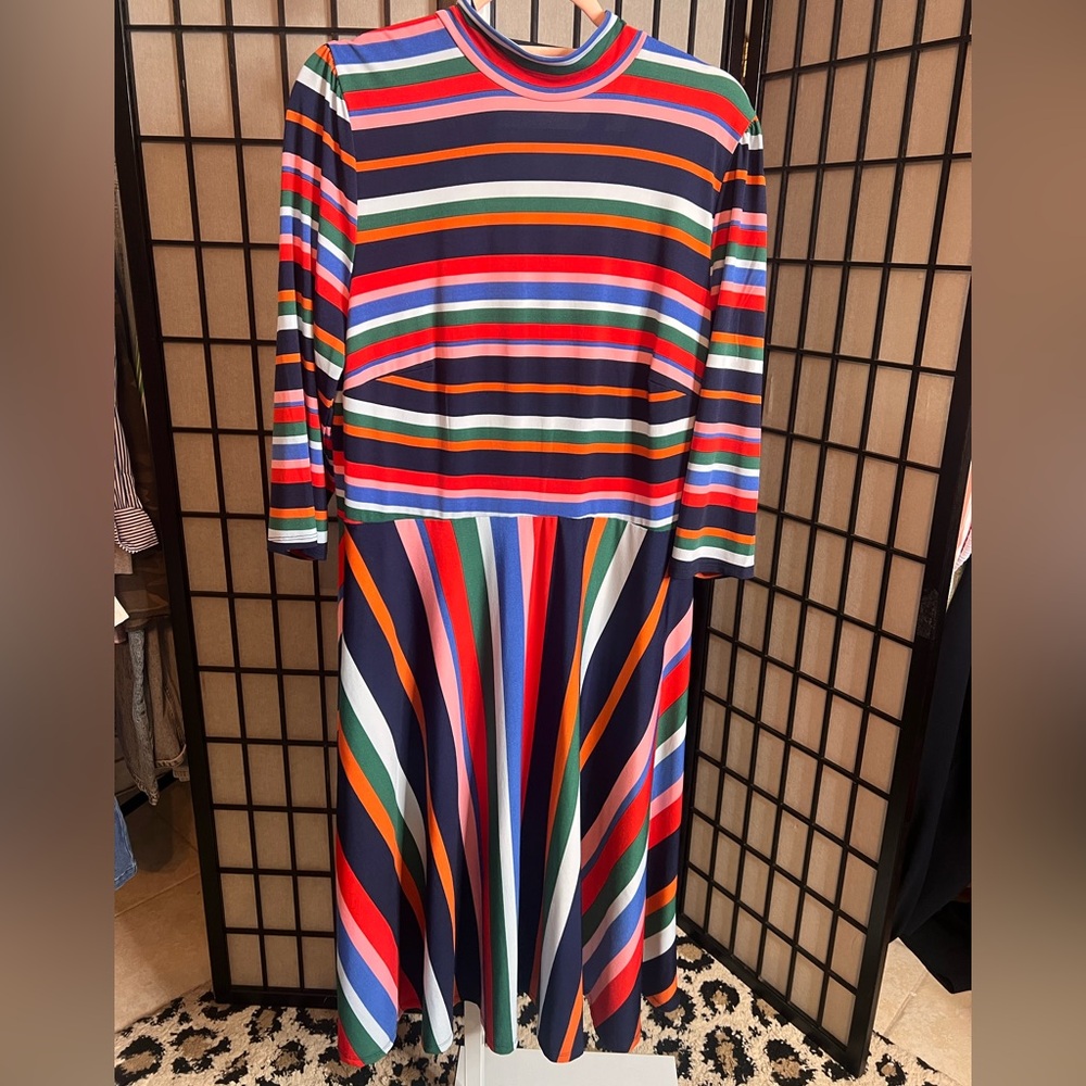 Eloquii colorful striped mock neck 3/4 sleeve dress size 14 - Picture 3 of 5